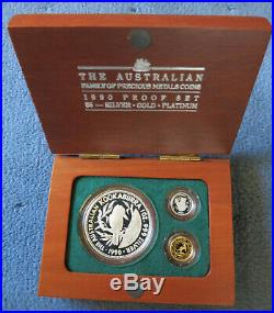 1990 Australia Outback Perth Mint $5 Gold Silver Platinum 3-Coin Proof Set