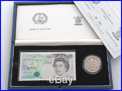 1990 Deluxe £5 Five Pound Silver Proof Coin £5 Five Pound Banknote Set Box Coa