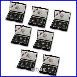 1992 1998 (No 1995) US Mint Premier Silver Proof Sets, 6 Sets plus Box & COAS