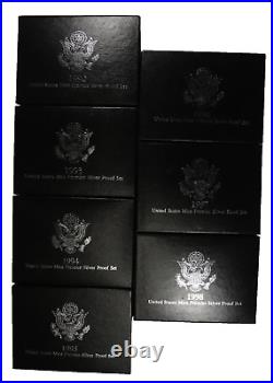 1992-1998 United States Mint Premier Silver Proof Sets With OGP & COA's