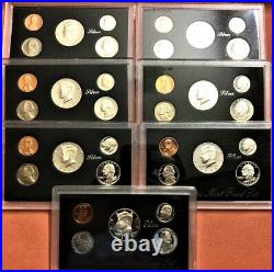 1992-1998 United States Mint Silver Proof Sets, Complete 7 Silver Sets, Ogp /coa