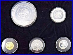 1992 Mexican Aztec Gold and Silver Proof Coin Set Collection with Box and COA