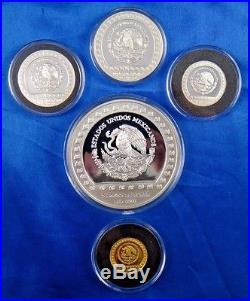 1992 Mexican Aztec Gold and Silver Proof Coin Set Collection with Box and COA