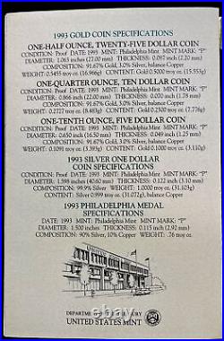 1993 5-Coin Proof Gold & Silver Philadelphia Set with Box And COA! ENN Coins
