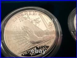 1994 U. S. Veterans Commemorative 3-Coin Proof Set Silver Dollars Original Box