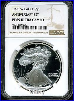 1995-W $1 Silver American Eagle Anniversary Set PF69 Ultra Cameo NGC 4691430-005