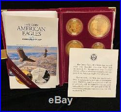 1995-W 10th Anniversary 5 Coin Proof Gold & Silver American Eagle Set withCOA
