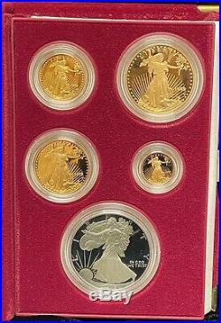 1995-W 10th Anniversary 5 Coin Proof Gold & Silver American Eagle Set withCOA