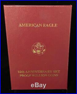1995-W 10th Anniversary 5 Coin Proof Gold & Silver American Eagle Set withOGP