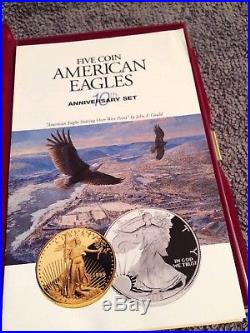 1995-w Proof American Eagle 10th Anniversary 5-coin Set Gold/ Silver + Box & Coa