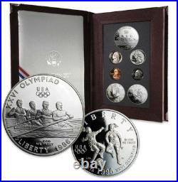 1996 Proof Prestige Set Atlanta Olympic Games, 90% Silver Dollar 7 Coins & COA