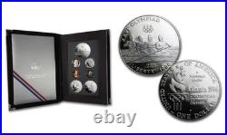 1996 Proof Prestige Set Atlanta Olympic Games, 90% Silver Dollar 7 Coins & COA