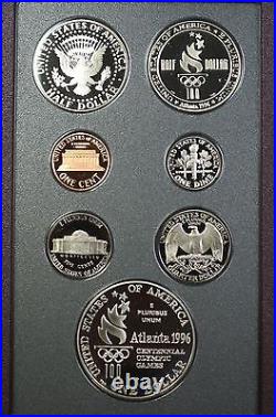 1996-S Prestige Proof Set 6 Gem Coins WithOlympic Silver $1 in US Mint OGP