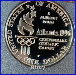 1996-S US Mint Prestige Proof Set Olympic Commemorative Silver Dollar Box & COA