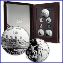 1996 $ United States Proof Prestige Set 90% Silver Dollar 7 Coin Lot With COA