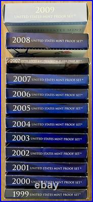 1999 2000 2001 2002 2003 2004 2005 2006 2007 2008 2009 US Mint Proof Sets OGP