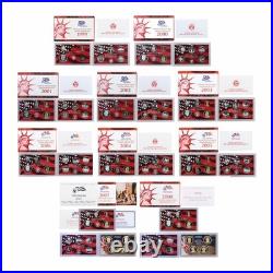 1999-2008 S Proof Set Run Box & COA 90% Silver US Mint 10 Sets 109 Coins