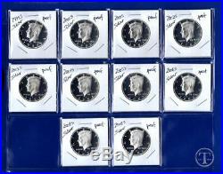 1999 2008 Silver Proof Kennedy Half Dollar Set-10 Coins- 1999 through 2008