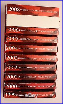 1999-2008 US MINT Silver Proof Sets (10 Sets) All State Quarters Gov't Pkgng