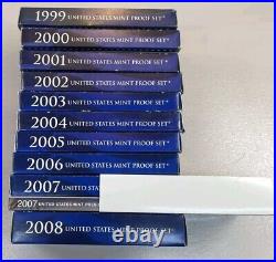 1999-2008 US Mint Proof Sets OGP Box & COA Lot of 109 Coins 10 Annual Sets Lot