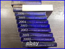 1999-2008 US Mint Proof Sets OGP & COA 109 Coins 10 Annual Sets 120525 40qk