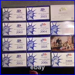 1999-2008 US Mint Proof Sets OGP & COA 109 Coins 10 Annual Sets 120525 40qk