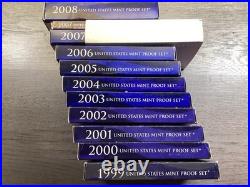 1999-2008 US Mint Proof Sets OGP & COA 109 Coins 10 Annual Sets 120525 40qk 1999-2008 US Mint Proof Sets OGP & COA 109 Coins 10 Annual Sets 120525 40qk