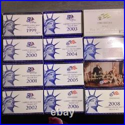 1999-2008 US Mint Proof Sets OGP & COA 109 Coins 10 Annual Sets 120525 40qk