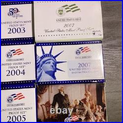 1999-2008 US Mint Proof Sets OGP & COA 109 Coins 10 Annual Sets 120525 40qk