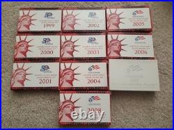 1999-2008 US Mint Silver Proof Sets Lot with State Quarters COA OGP