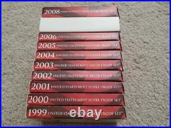 1999-2008 US Mint Silver Proof Sets Lot with State Quarters COA OGP