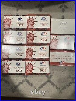 1999-2009 US Mint 90% Silver Proof Set with Boxes & COAs, Sequential Run Proof Set