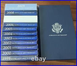 1999-2009 US Mint Proof Sets with Box & COA Lot of 127 Coins (11 Annual Sets)