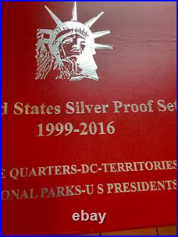 1999-2016 Silver Proof sets. 18 sets with Boxes and COAs. OGP. See photos