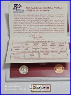 1999 S SILVER Proof Set in Original Box with COA, From Storage FIRST IN SERIES