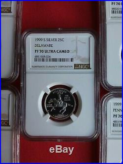 1999 S Silver State Quarter 5 Coin Set Ngc Pf 70 Uc Delaware Included