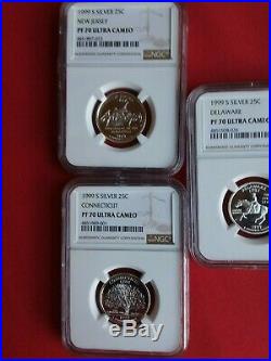 1999 S Silver State Quarter 5 Coin Set Ngc Pf 70 Uc Delaware Included