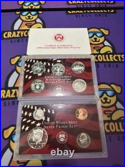1999-S US Mint SILVER Proof Set With Original Box & COA 9 Coins Box Slightly Distr