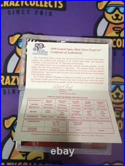 1999-S US Mint SILVER Proof Set With Original Box & COA 9 Coins Box Slightly Distr