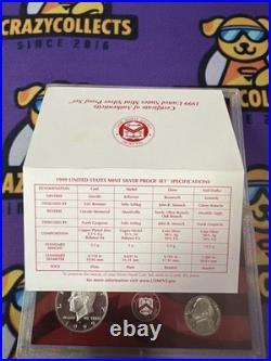 1999-S US Mint SILVER Proof Set With Original Box & COA 9 Coins Box Slightly Distr