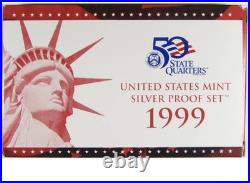 1999 S US Mint Silver Proof Set Complete With Box and COA, Free Shipping