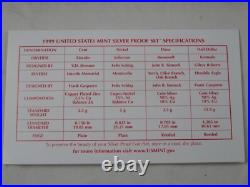 1999-S US Mint Silver Proof Set OGP COA & Box 9 Coins 90% United States