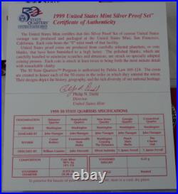 1999-S US Mint Silver Proof Set OGP COA & Box 9 Coins 90% United States