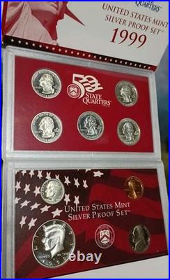 1999-S United States Mint Silver Proof 9 Coin Set with COA & Original Box(Nice)