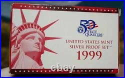 1999-S United States Mint Silver Proof 9 Coin Set with COA & Original Box(Nice)