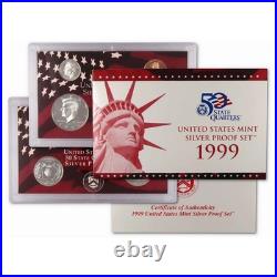 1999 Silver Proof Set U. S. Mint Original Government Packaging COA. +1 gr silver