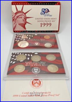 1999 Silver Proof Set U. S. Mint Original Government Packaging COA. +1 gr silver