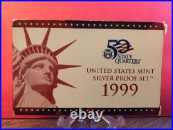 1999 United States Mint SILVER PROOF SET 9 Coin Set with State Quarters and COA