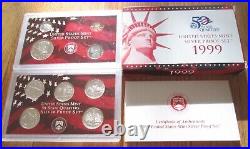 1999 to 2009 Silver Proof Set U. S. Mint COA 11 Silver Sets with Silver Quarters