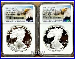 2 COIN SET 2021 W PROOF SILVER EAGLE, TYPE 1 & 2, NGC PF70UC FR, Eagle/Mtn